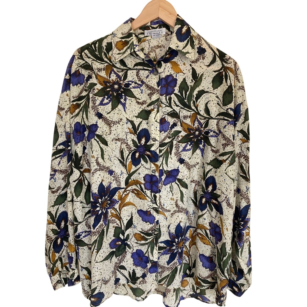 Compagnie Internationale Express Vintage 100% Silk Floral Button Down Shirt M